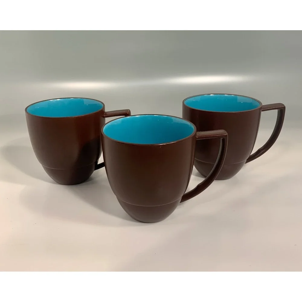3 Waechtersbach DUO Mugs Azure Blue Coffee Cup Turquoise and Brown